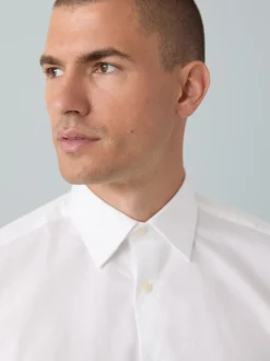 Texture moucheté blanc/bleu - Slim Fit (Slim Fit) - Ensemble chemise élégante, cravate et mouchoir de poche en coton mélangé