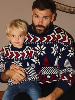 The Little Tailor pull en coton fairisle multicolore de Noël bleu