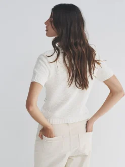 The Set lot de 2 Cardigans Or en maille à boutons et Manches courtes