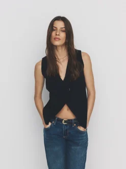 The Set lot de 2 gilets côtelés en maille dorées à boutons