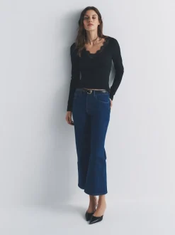 The Set lot de 4 T-shirts à manches longues côtelés Col en V  avec bordure en dentelle