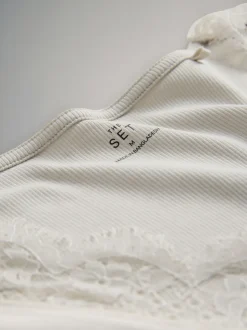 The Set lot de 4 T-shirts à manches longues côtelés Col en V  avec bordure en dentelle