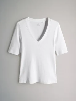 The Set lot de 5 t-shirts côtelés à manches courtes et col en V