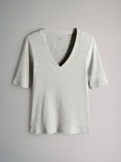 The Set lot de 5 t-shirts côtelés à manches courtes et col en V