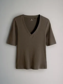 The Set lot de 5 t-shirts côtelés à manches courtes et col en V