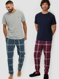 Threadbare Lot de 2 Ensemble Pyjamas T-shirt Manches courtes et Pantalons Carreaux