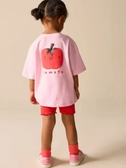 Tomate rose Personnage - Ensemble t-shirt à manches courtes et short cycliste (3mois7ans)