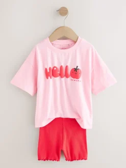 Tomate rose Personnage - Ensemble t-shirt à manches courtes et short cycliste (3mois7ans)