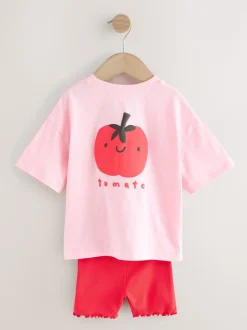 Tomate rose Personnage - Ensemble t-shirt à manches courtes et short cycliste (3mois7ans)