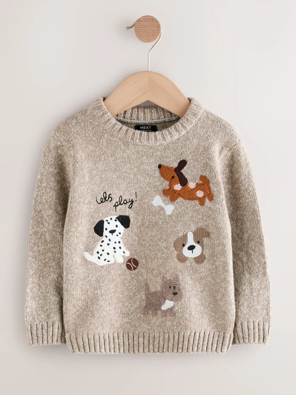 Ton neutre motif chiens - Pull col rond en maille (3mois-7ans)