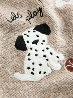 Ton neutre motif chiens - Pull col rond en maille (3mois-7ans)