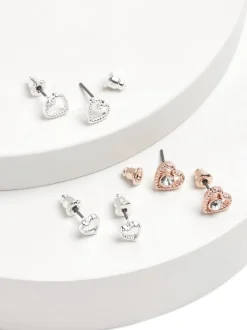 Ton or rose/ton argenté - Boucles d'oreilles Cœur 3 Pack