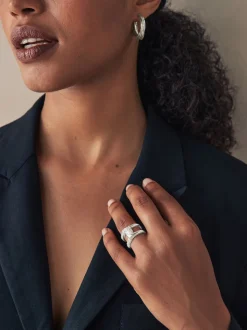 Tonalité argentée - Bague scintillante Interlink