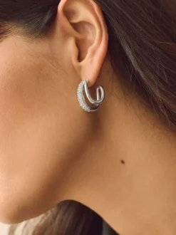 Tonalité argentée - Créoles doubles scintillantes