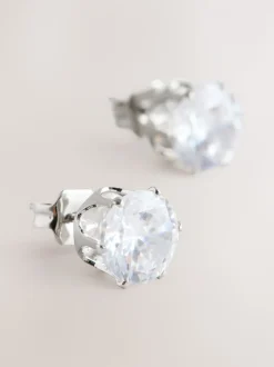 Tonalité argentée - Grands clous d'oreilles en zircon cubique