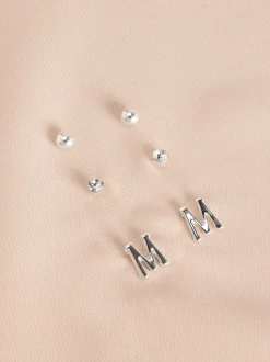 Tonalité argentée - Lot de boucles d’oreilles initiales