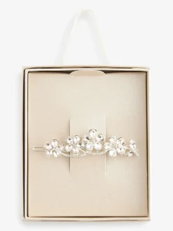 Tonalité argentée - Pince à cheveux Barrette à fleurs scintillantes de mariée