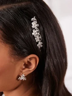 Tonalité argentée - Pince à cheveux Barrette à fleurs scintillantes de mariée