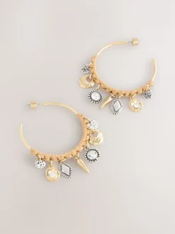 Tonalité d'or - Boucles d’oreilles créoles à breloque enveloppantes