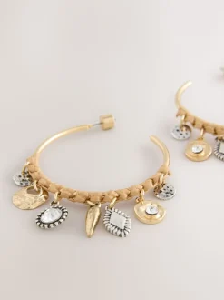 Tonalité d'or - Boucles d’oreilles créoles à breloque enveloppantes