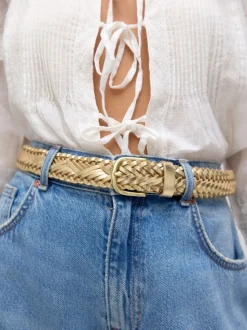 Tonalité d'or - Ceinture en cuir tressé à la main
