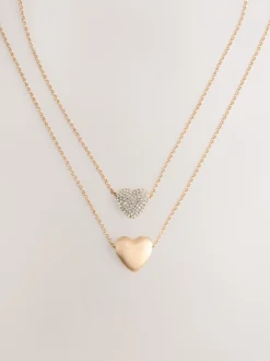 Tonalité d'or - Collier cœur pavé à deux rangs