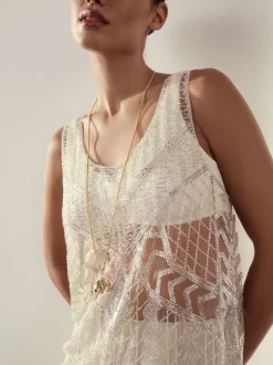 Tonalité d'or - Collier long à fleurs