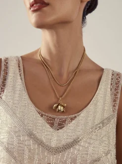 Tonalité d'or - Collier long à fleurs