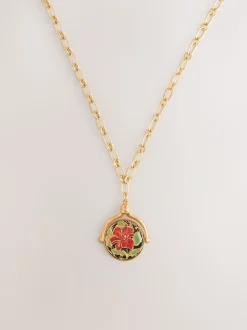 Tonalité d'or - Collier long Fleuri avec barre en T