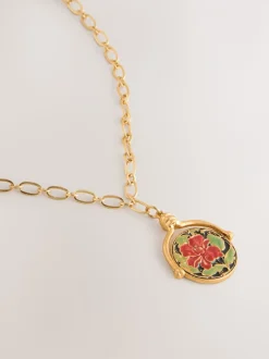 Tonalité d'or - Collier long Fleuri avec barre en T