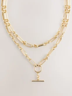 Tonalité d'or - Collier multicouche avec chaîne à barre en T