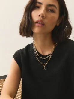 Tonalité d'or - Collier multicouche avec chaîne à barre en T