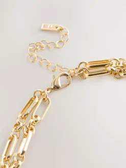 Tonalité d'or - Collier multicouche avec chaîne à barre en T