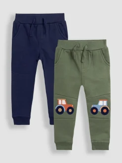 Tracteur vert kaki - Lot de 2pantalons de jogging JoJo Maman Bébé à motif appliqué genou et uni