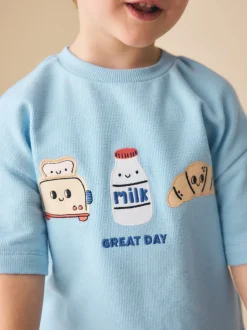 Trio petit-déjeuner bleu clair - T-shirt appliqué Manches courtes (3mths-7yrs)