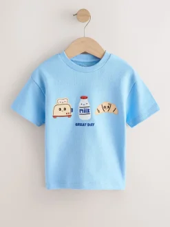 Trio petit-déjeuner bleu clair - T-shirt appliqué Manches courtes (3mths-7yrs)