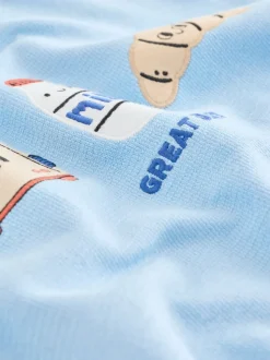 Trio petit-déjeuner bleu clair - T-shirt appliqué Manches courtes (3mths-7yrs)