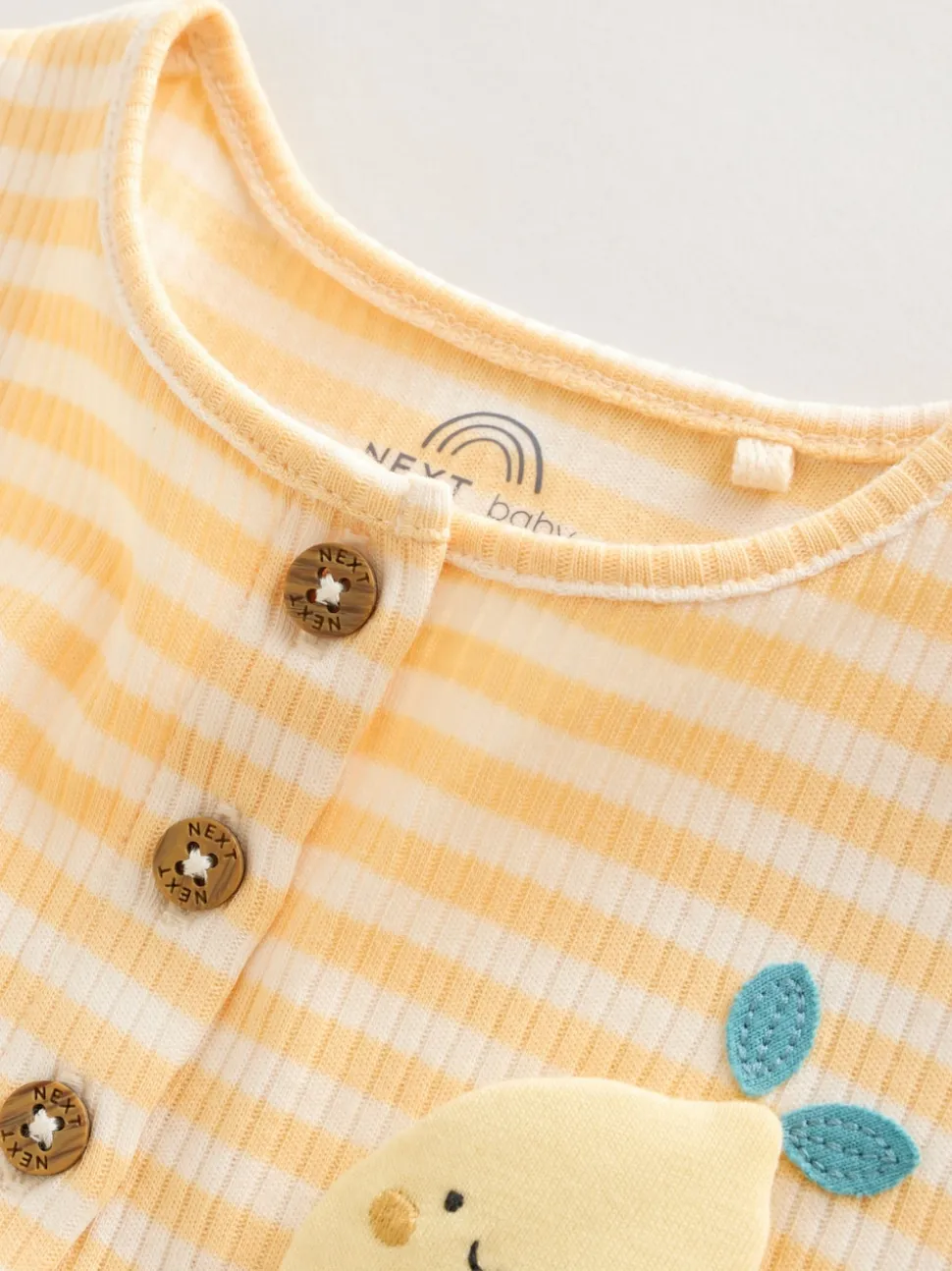 T-shirt bleu et citron imprimé à boutons - Lot de 3 barboteuses bébé en jersey