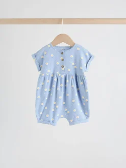 T-shirt bleu et citron imprimé à boutons - Lot de 3 barboteuses bébé en jersey