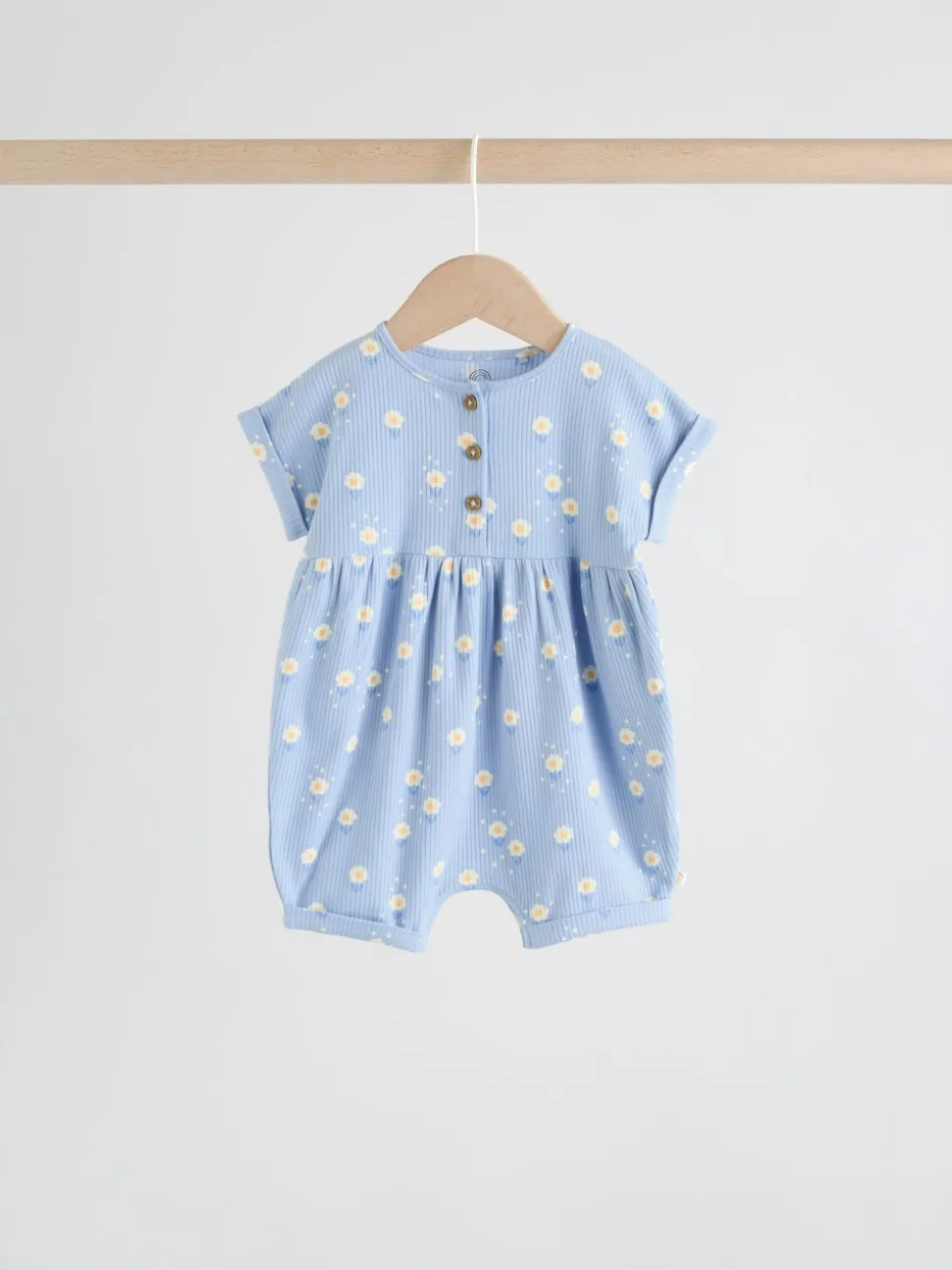 T-shirt bleu et citron imprimé à boutons - Lot de 3 barboteuses bébé en jersey