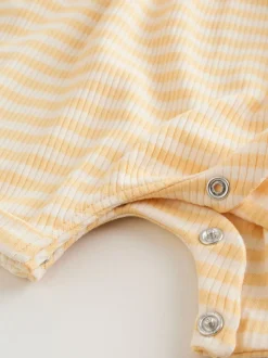 T-shirt bleu et citron imprimé à boutons - Lot de 3 barboteuses bébé en jersey