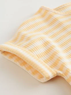 T-shirt bleu et citron imprimé à boutons - Lot de 3 barboteuses bébé en jersey