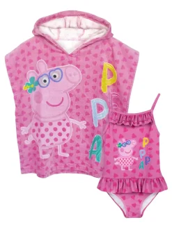 Vanilla Underground Girls Peppa Pig Swimsuit and Towel poncho set.