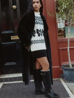 Vernies noires - Bottes de pluie hauteur genou doublées de fausse fourrure haut de gamme