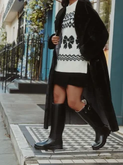 Vernies noires - Bottes de pluie hauteur genou doublées de fausse fourrure haut de gamme