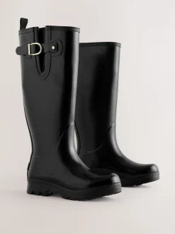 Vernies noires - Bottes de pluie hauteur genou doublées de fausse fourrure haut de gamme