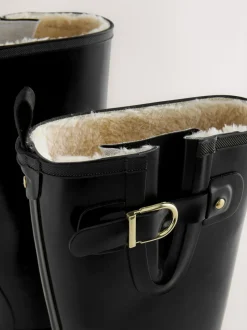 Vernies noires - Bottes de pluie hauteur genou doublées de fausse fourrure haut de gamme