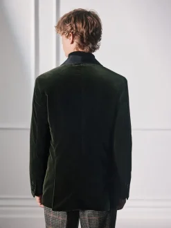 Vert - Ajustement régulier - Blazer Signature Pontoglio en velours italien avec revers châle