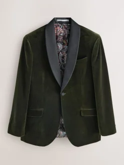 Vert - Ajustement régulier - Blazer Signature Pontoglio en velours italien avec revers châle