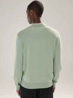 vert - Ajustement régulier - Polo en maille à manches longues riche en coton
